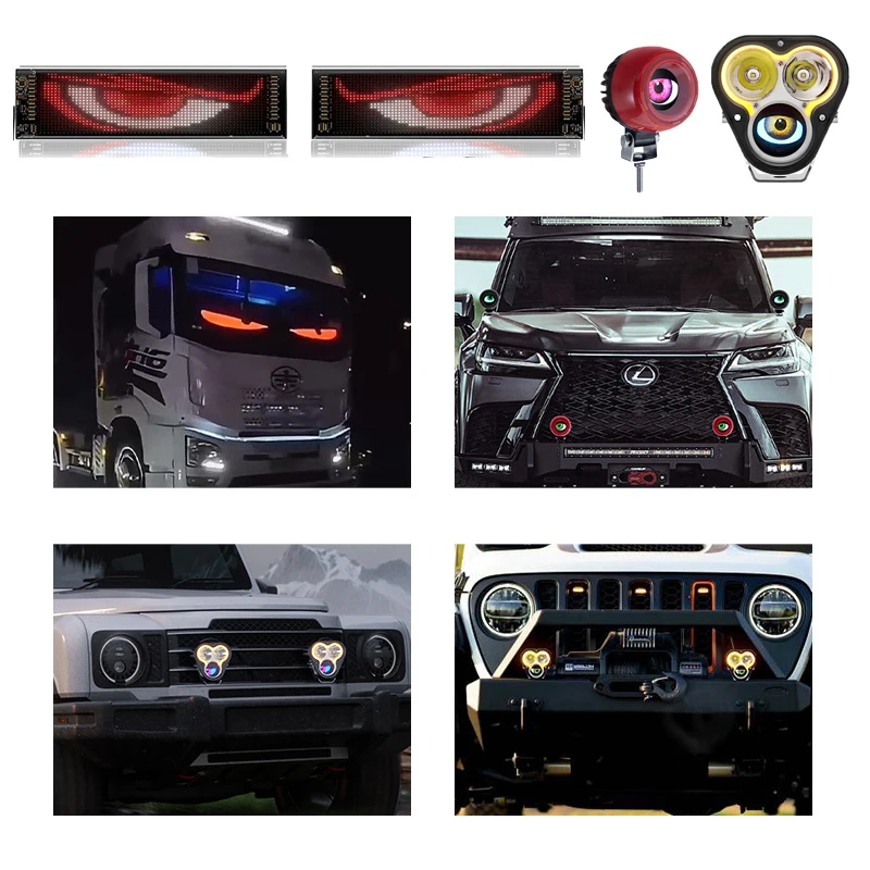 ZSQHET Flexible Panel Light Devil Eyes Light APP Control LED Display Scrolling Sign Light Headlights Driving Lamp for SUV Truck