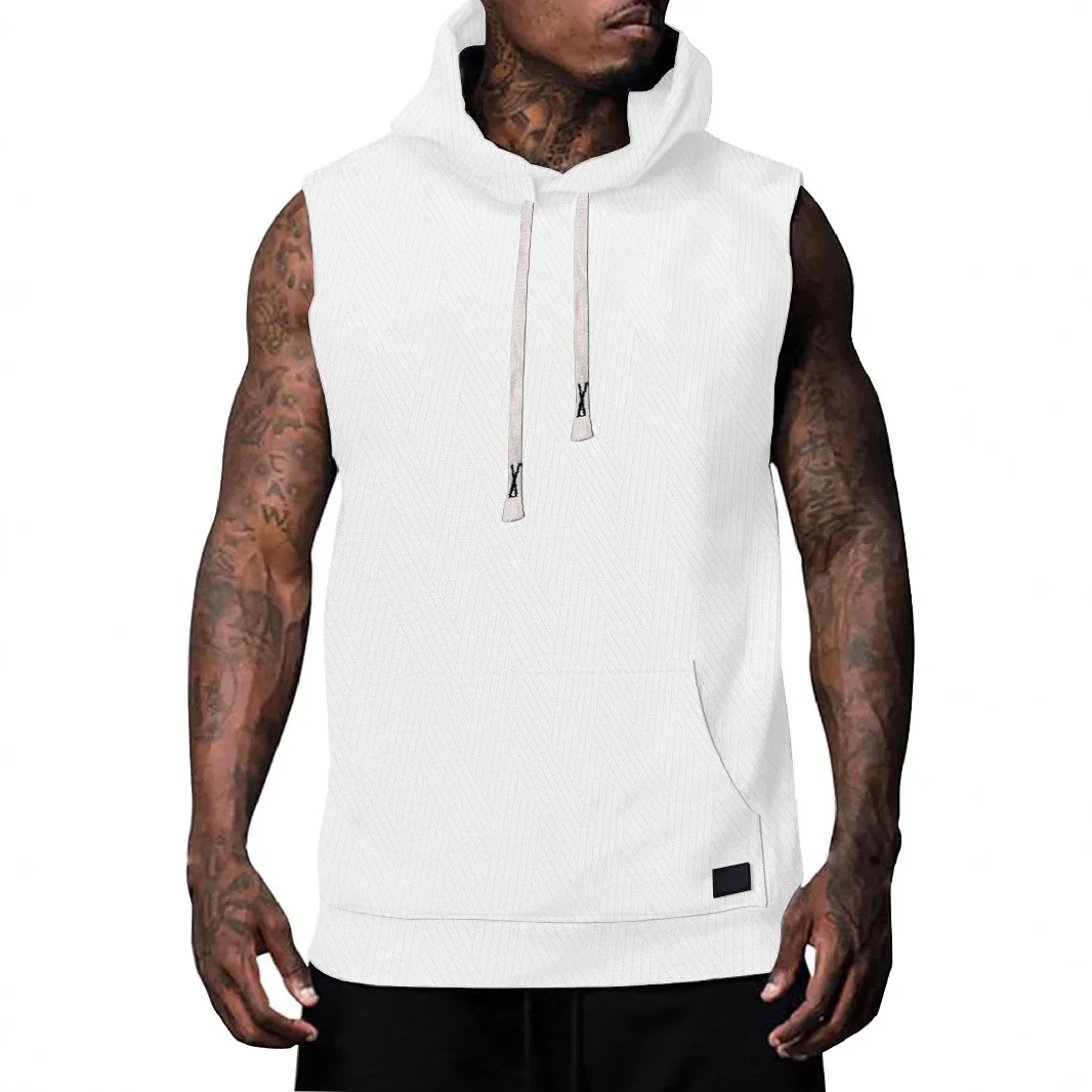 Regata masculina sólida com capuz com chapéu respirável corda mangas compridas rendas até colete camiseta pulôver leve masculino topos roupas masculin