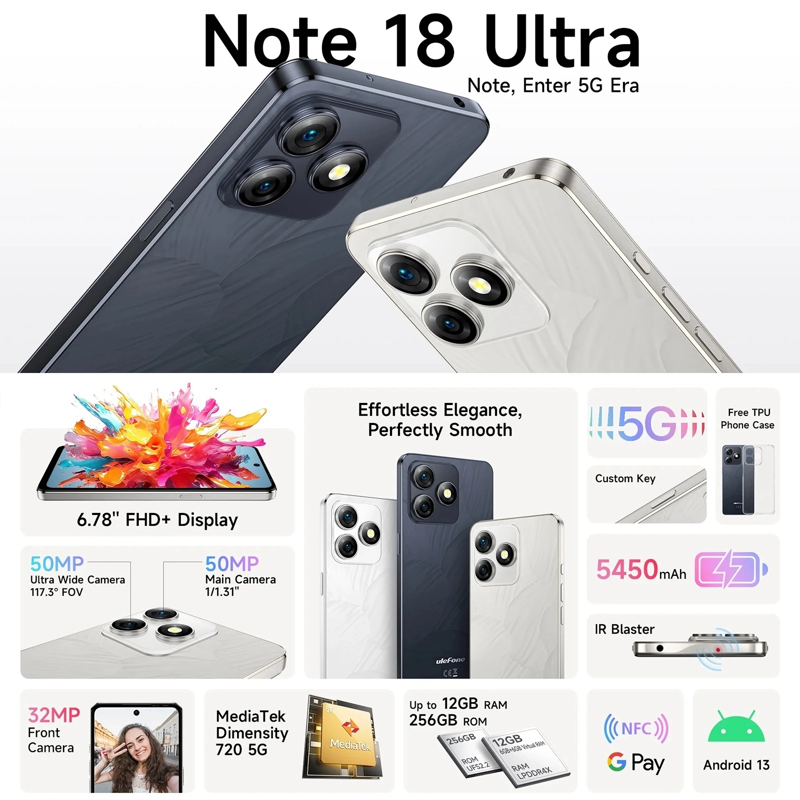 【World Premiere】Ulefone Note 18 Ultra 5G Smartphone 12GB RAM(6+6) 256GB ROM 6.78