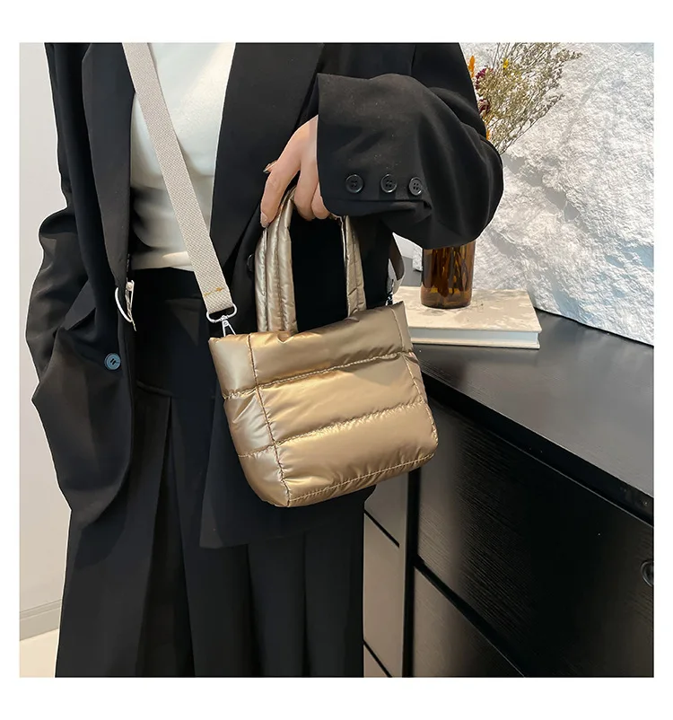 Frauen Taschen Frau Puffy Leichte Handtasche Große Kapazität Gesteppte Schulter Tasche Verstellbaren Riemen Puffer Tote Handtasche Einkaufstasche – Detail 16