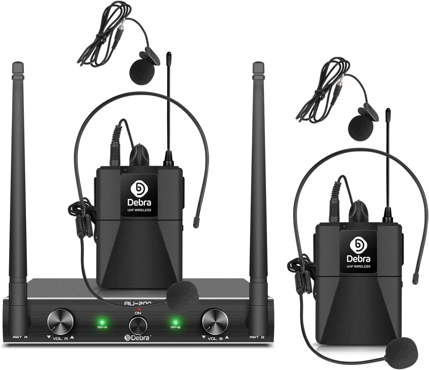 Professional UHF Wireless Microphone System with Headset Mics