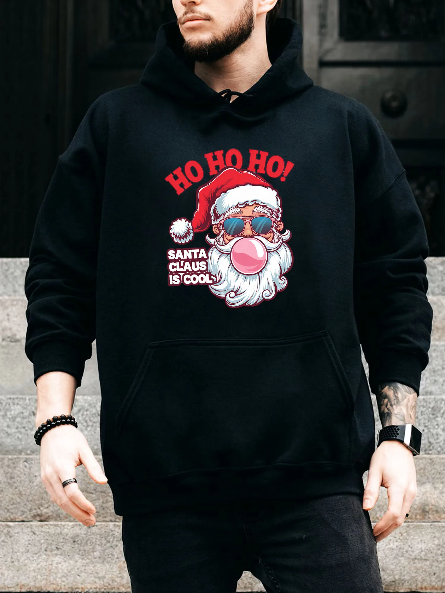 

Санта-Клаус крутая мужская толстовка на шнурке — повседневный удобный черный пуловер, осенне-зимняя толстовка с капюшоном