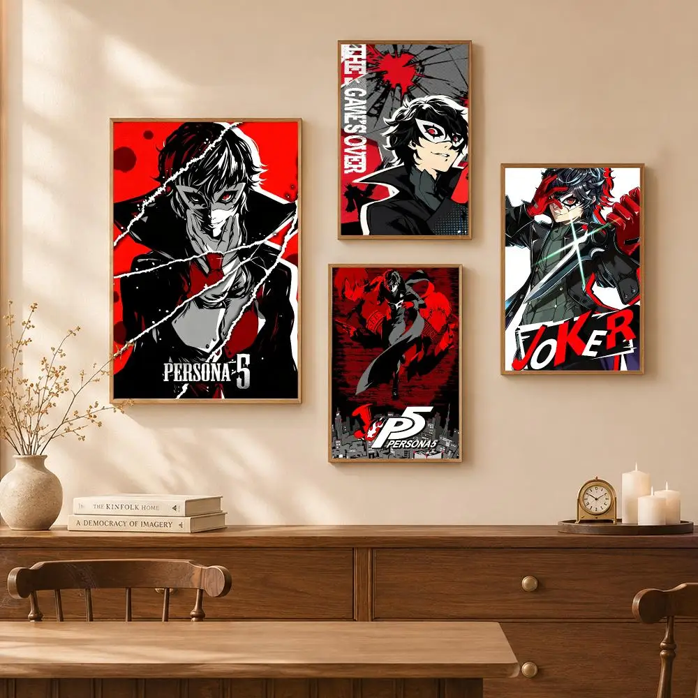 Joker Persona 5 Royal JRPG Game Poster Self-Adhesive Wall Art Poster HD Waterproof PP Bedroom Cafe Gym Home Decor Gift