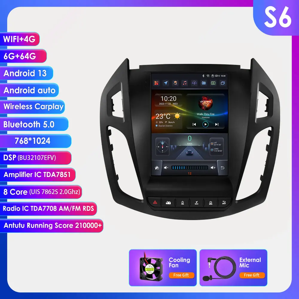 360Camera 9.7 ''Android 13 Autoradio Voor Ford Transit /Tourneo Connect 2013-2018 Auto Multimedia Video 4G 2din Draadloze Carplay