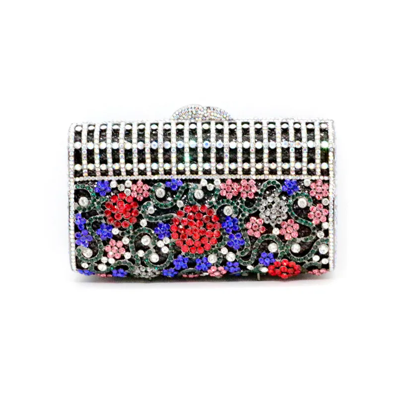 Fashionable Green Flower Rhinestone Metal Women\'s Vintage Bag Designer Clutch Party HandBag Wedding Purse