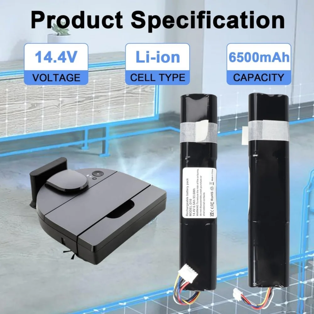 

Сменный литий-ионный аккумулятор для Neato Botvac D8 D9 D10, 14,4 В, 6500 мАч, обновленные аккумуляторы для пылесоса серии Neato D8 D9 D10