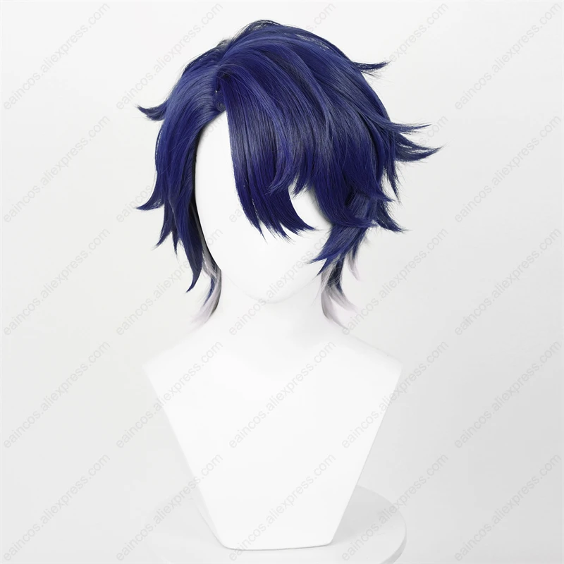 Sampo Koski Gradient Cosplay Wig, resistente ao calor, cabelo sintético, perucas do couro cabeludo, azul escuro, prata, branco, 33cm