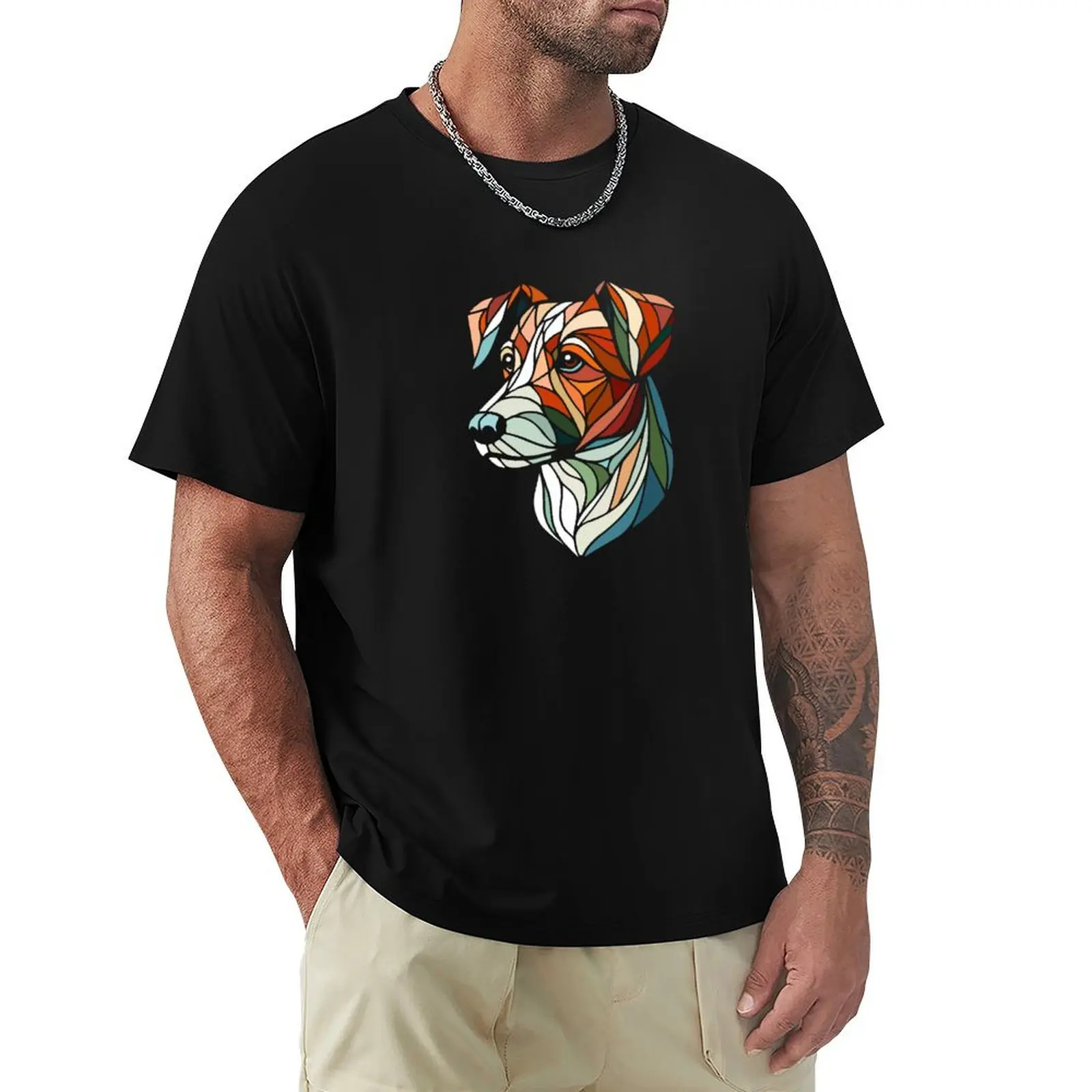 Jack russel terrier dog geometric art, pop art, polygonal illustration T-Shirt t shirt men 100% cotton luxury brand T-Shirt