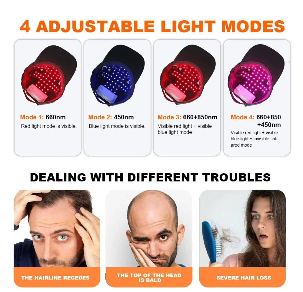 Rotlichttherapie für schnelles Haarwachstum, Rot- und Infrarotlichttherapiegerät zur Behandlung von Haarausfall mit USB-Ladefunktion, Anti-Haarausfall – Detail 14