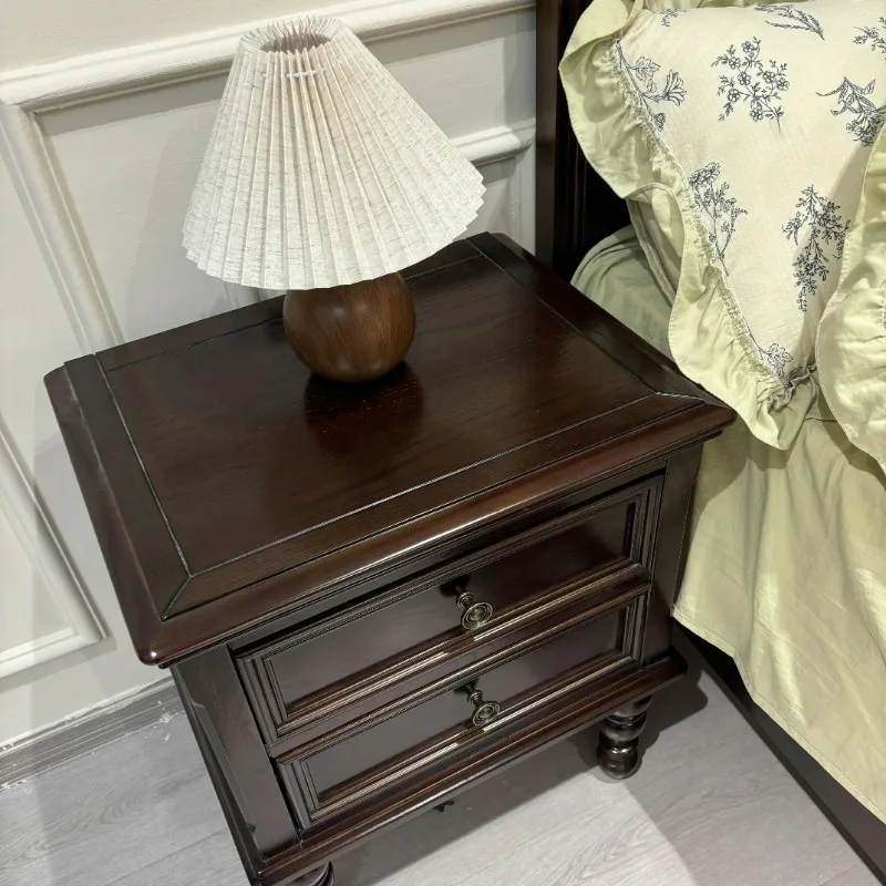 

American country all solid wood bedside table, bedroom small cabinet, locker, French side table