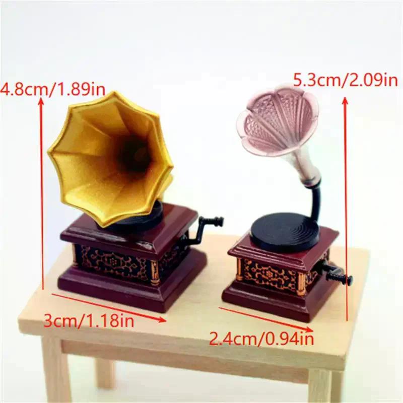 Van poppenhuis decor kinderen fantasiespel speelgoed ornamenten geschenken poppenhuis vintage fonograaf miniaturen model woonkamer accessoires
