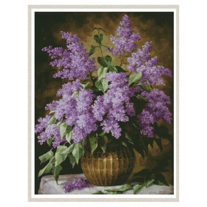 

Набор для вышивки крестом Букет сиреневый 28ct 18ct 14ct 11ct может быть изготовлен по индивидуальному заказу Набор материалов для ручной вышивки из ткани с принтом