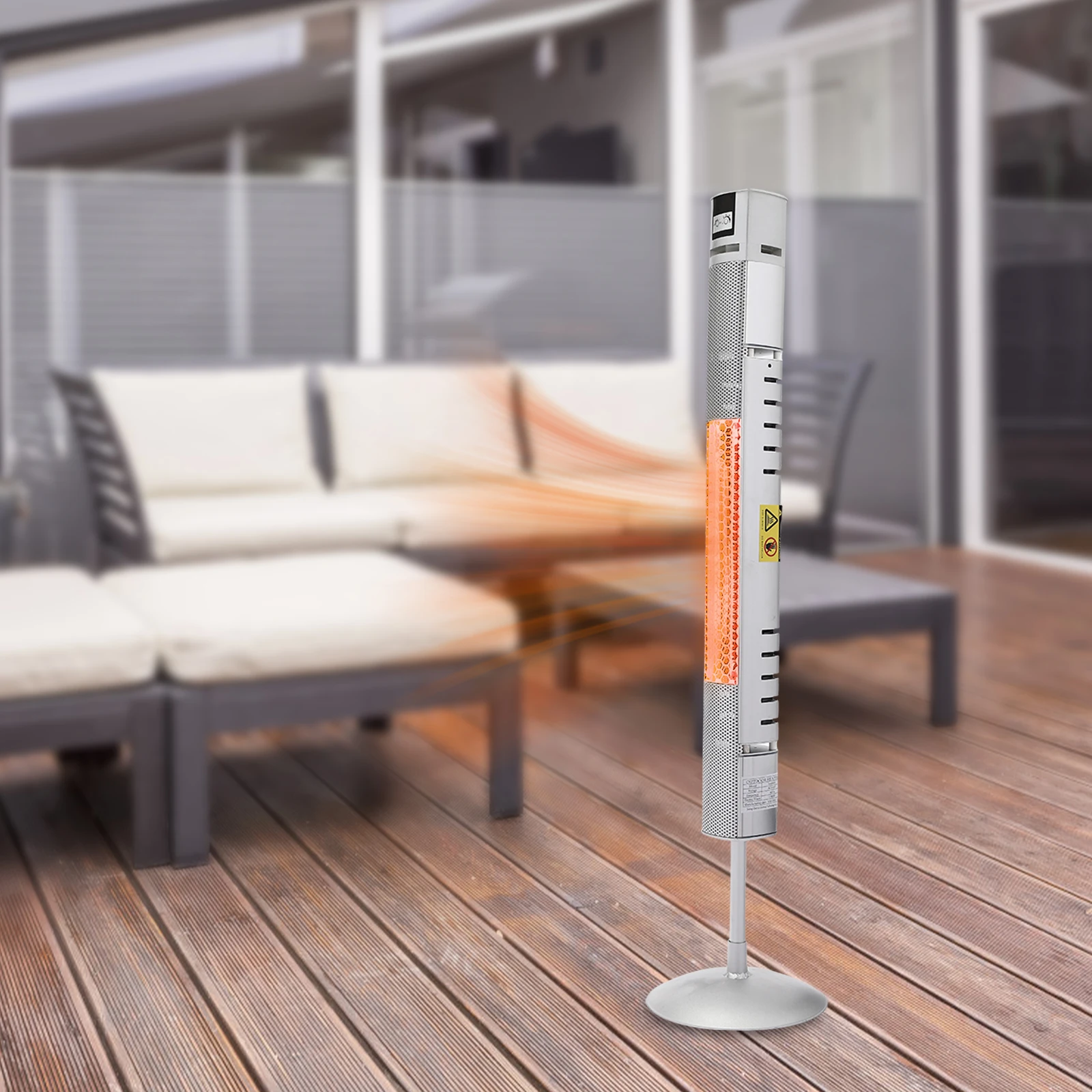 Outdoor Electric Heater With Remote Control & Round Base Tower Space Heater For Home Powerful Function Column Silver