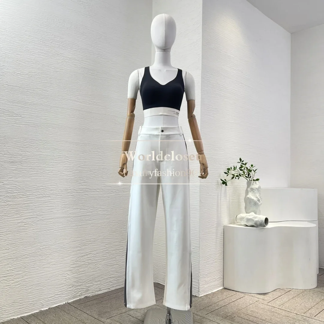 

Black/Blue Sleeveless Sports Vest Tops and White Black Contrasting Colors Pants/Skirt Set 2025 Spring