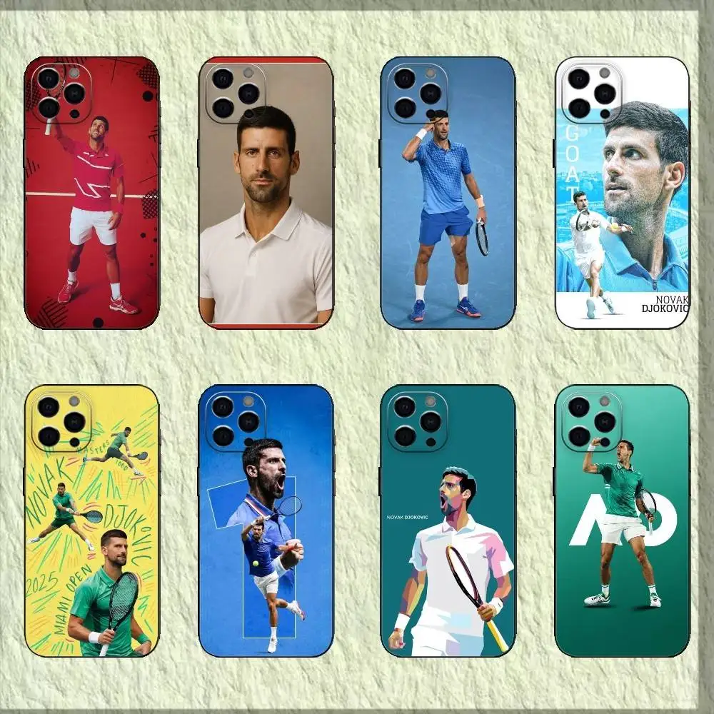 Étui de téléphone Tennis Legend n-novak d-djokovic pour iPhone 17,16,15,14,13,12,11 Plus,Pro Max, housse noire en Silicone souple