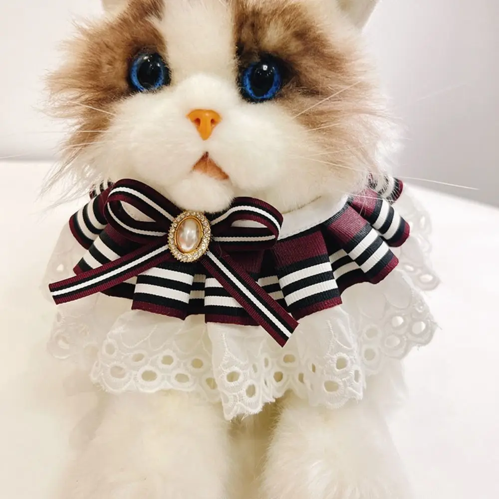 Cat Lace and Bow Collar Adjustable Pet Collar Necklace Comfortable to wear Suitable for Cats and Dogs all year round