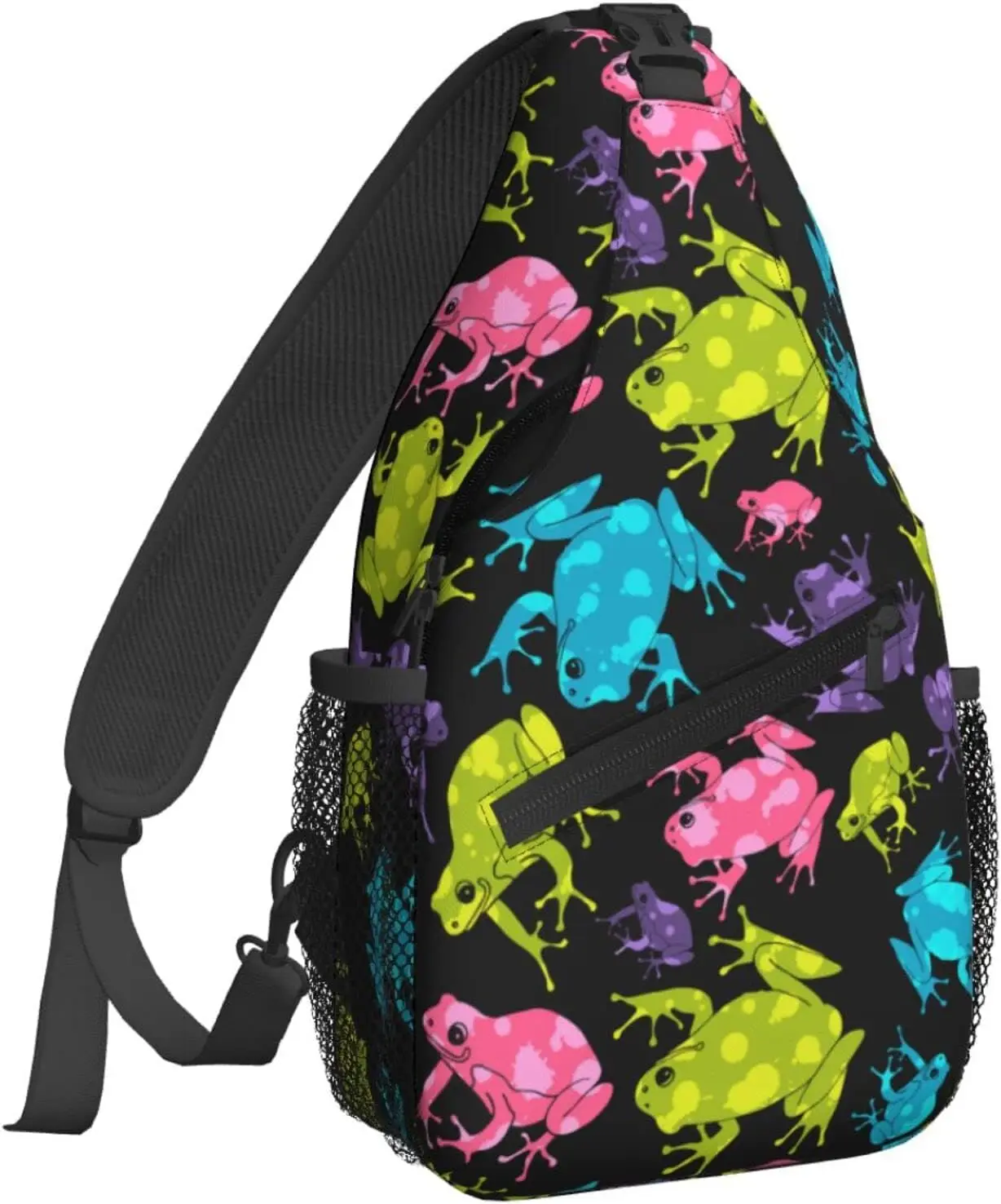 Women Frogs Colorful Seamless Pattern Crossbody Sling Backpack for Men Chest Bag Shoulder Bag Lightweight One Strap Backpack