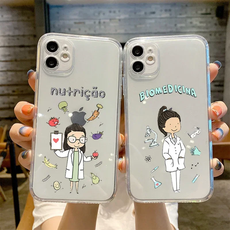 Funda de teléfono con dibujos de psicología, Doctor, enfermera, para IPhone 13, 11, 14, 15, 16 Pro, 12 XS MAX, XR SE Plus, Funda transparente de silicona