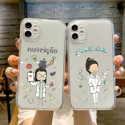 Cartoon Psychology Doctor Nurse Phone Case for IPhone 13 11 14 15 16 Pro 12 XS MAX XR SE Plus Silicone Transparent Cover Funda