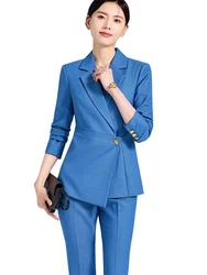 Elegant Blue Black Pink Women Pant Suit 2 Piece Set Office Ladies Female Business Work Wear Formal Blazer Jacket And Trouser