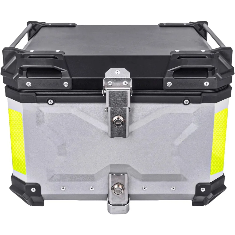 

Верхний чехол для мотоцикла 55 л, алюминий/фургон/яхта/задняя верхняя коробка для мотоцикла и хвостовой коробки для хранения багажа/шлема/инструментов, водонепроницаемый серебристый