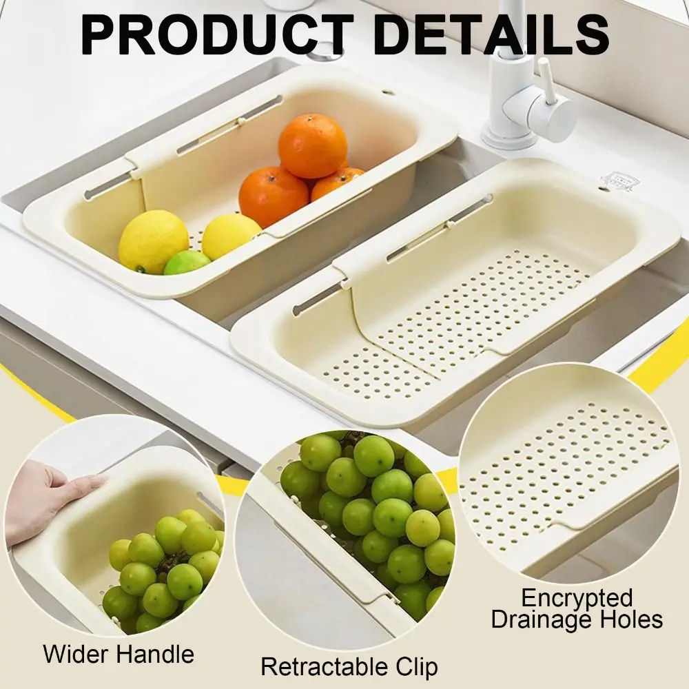 

Strainer Adjustable Drain Basket Bpa Free Over The Sink Sink Drain Rack Space Saving Cleaning Basin Drain Tray Vegetable Washing