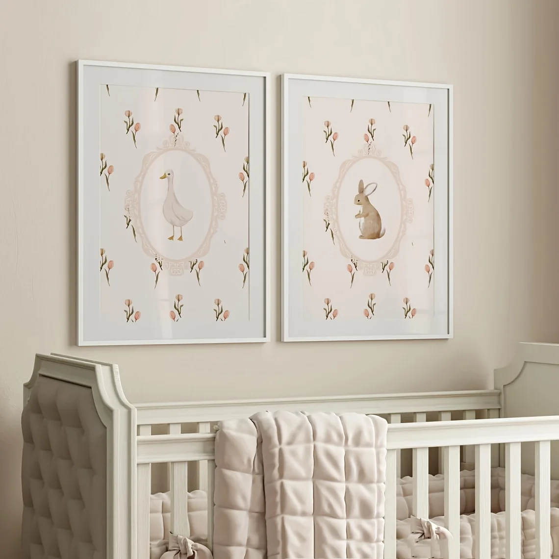2 Sets of Canvas Art Prints Featuring Bunny and Duck Posters