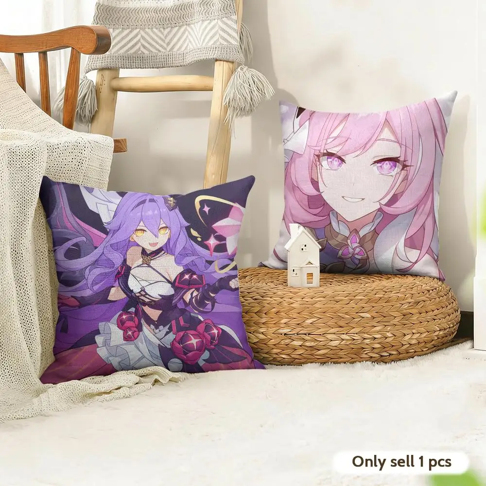 Anime Game Honkai Impact Cushion Cover Natural Linen Organic Fabric Double-Sided Printing Room Sofa Decor Pillow Case