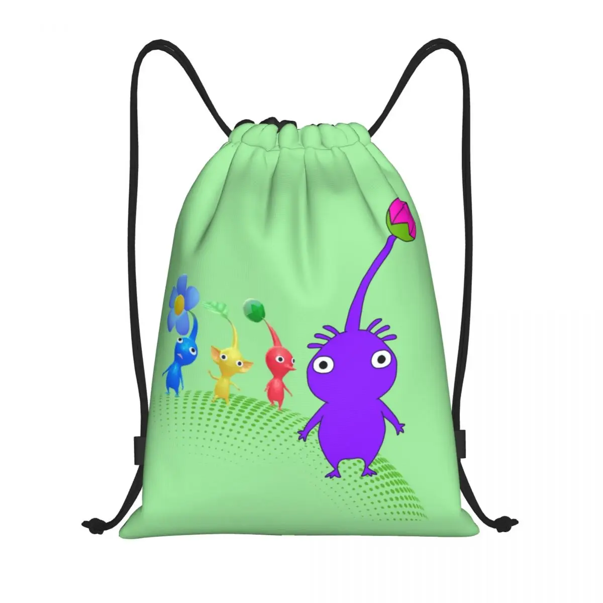 Mochila de cordão personalizada Pikmins Video Gamer, leve, anime dos desenhos animados, esportes de ginástica, sacos para treinamento, homens, mulheres