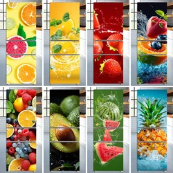 3D Fresh Delicious Fruit in Water Splashes Fridge Door Wrap Cover Kitchen Refrigerator Door Poster Strawberry Lemon Mural Decals