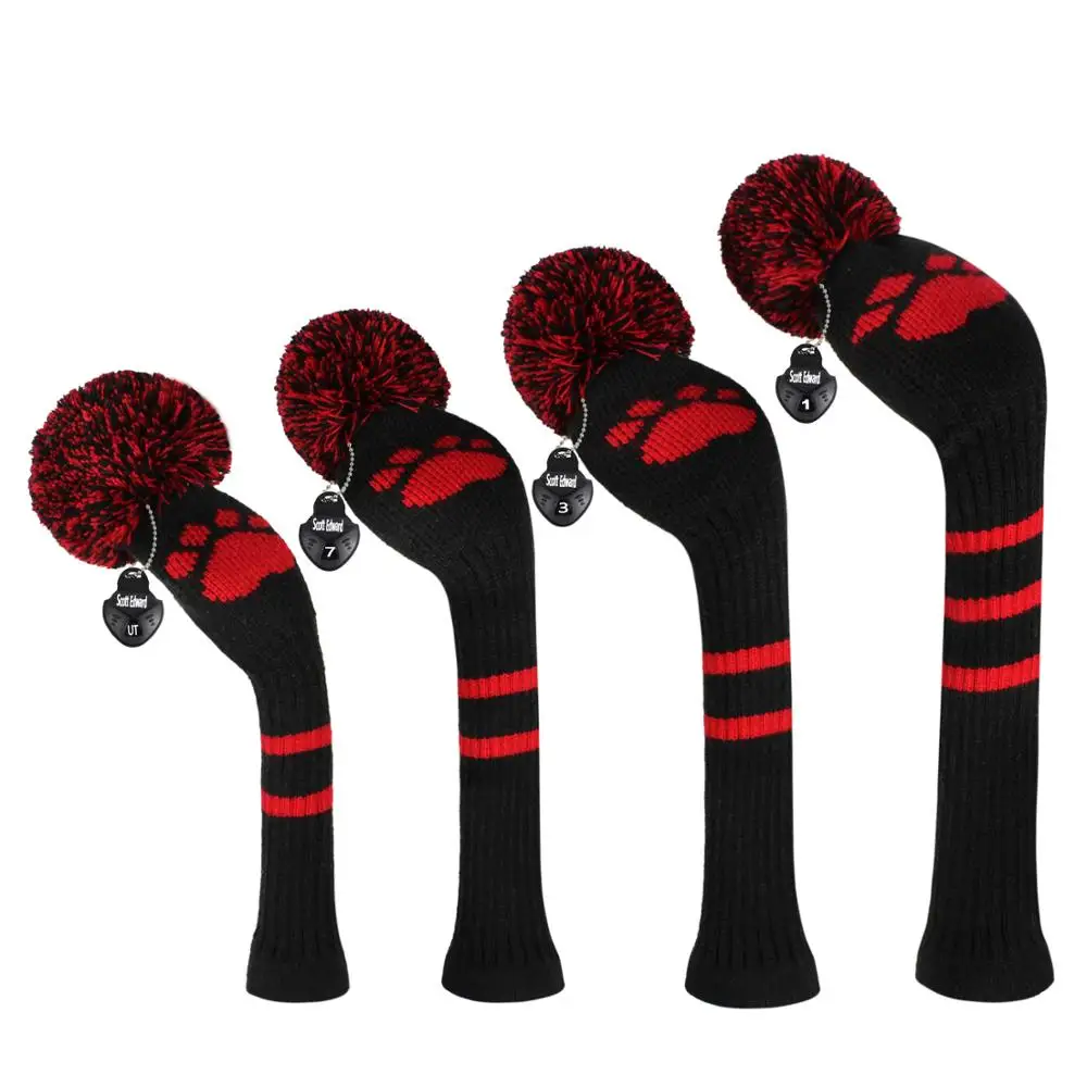 2023 New 4PCS Knitted Golf Head Covers, with Pom-pom, for Driver 460cc, Fairway Woods, UT, Protect Golf Club, Decoration Bag