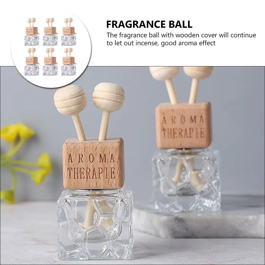 

6Pcs Air Vent Essential Oil Diffuser Car Perfume Bottles Glass Wooden Cover Slow Diffuse Aromatherapy Freshener Decoration