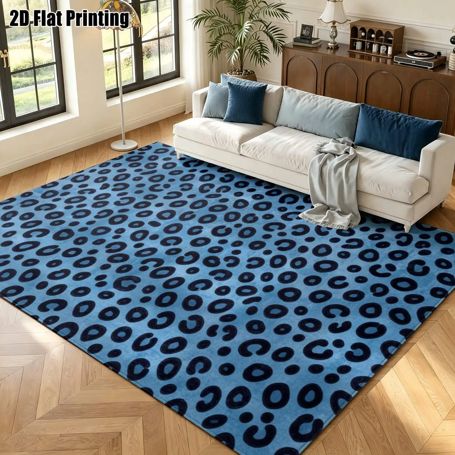 1Pc 2D Printed Blue Leopard Pattern Nordic Modern Minimalist Instagram-Style Carpet, Machine Washable, Multi-Size, Suitable for Entrance, Dining, Bedroom, Living Room, Study Home Decor