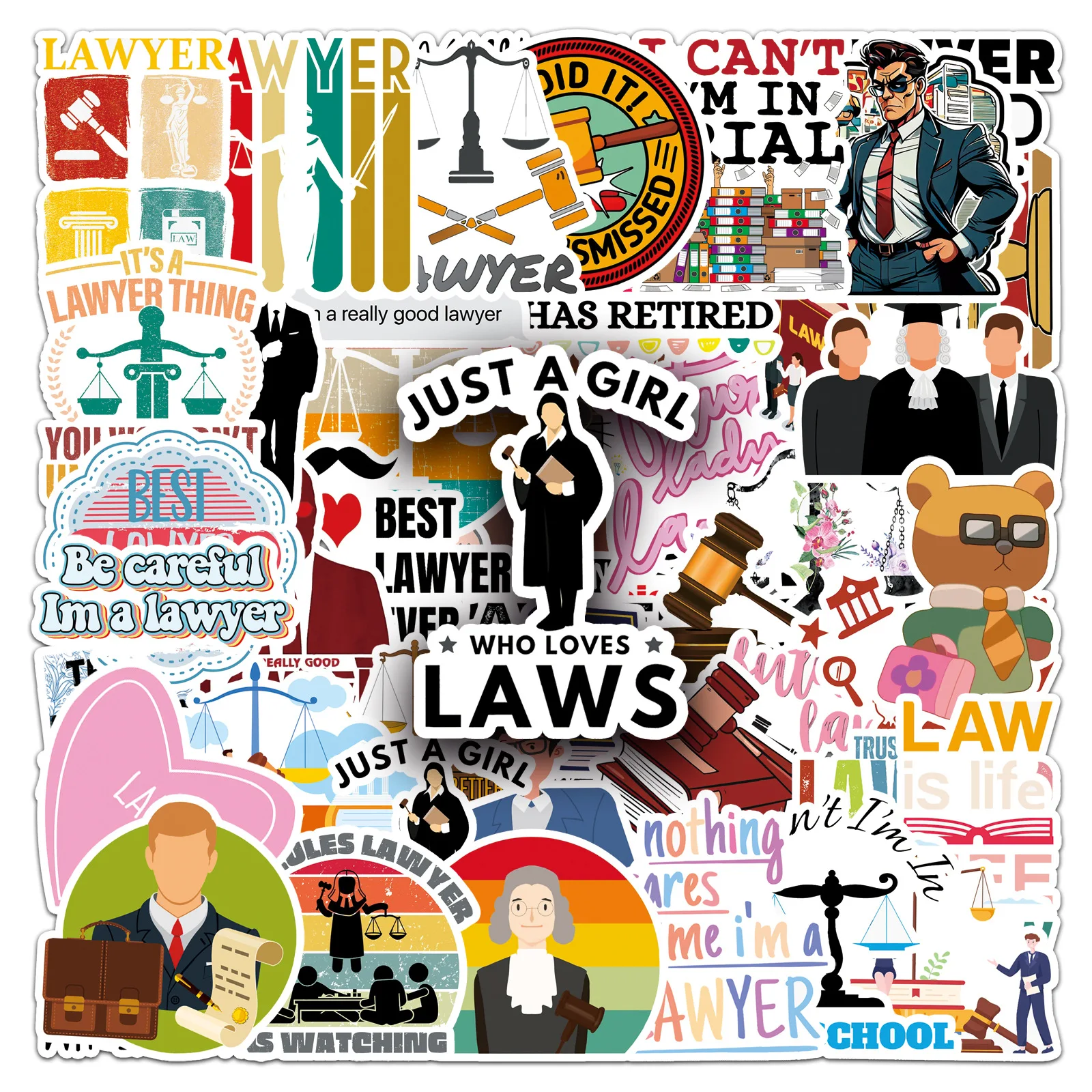 

50PCS Lawyer Stickers Funny Law Student Cartoon English Career DIY Decorable Diary Laptop Waterproof Stickers Kids Toy