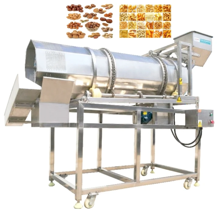 Customized Continuous Crispy Snack Roller Drum Seasoning Flavoring Machine Fried Nuts Puffed Chips Spices Mixing Coating Machine