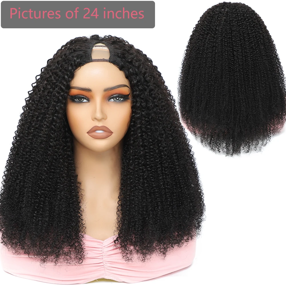 Mongoolse Afro Kinky Krullend Menselijk Haar V Deel Pruik Natuurlijk Zwart 180 200 Dichtheid Voor Zwarte Vrouwen Machine Gemaakt Remy Hair V-Part