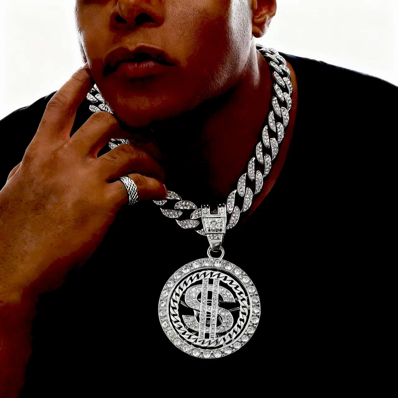 DIY accessories Europe and the United States hot-selling alloy dollar necklace hip-hop personality trendy brand diamond necklace