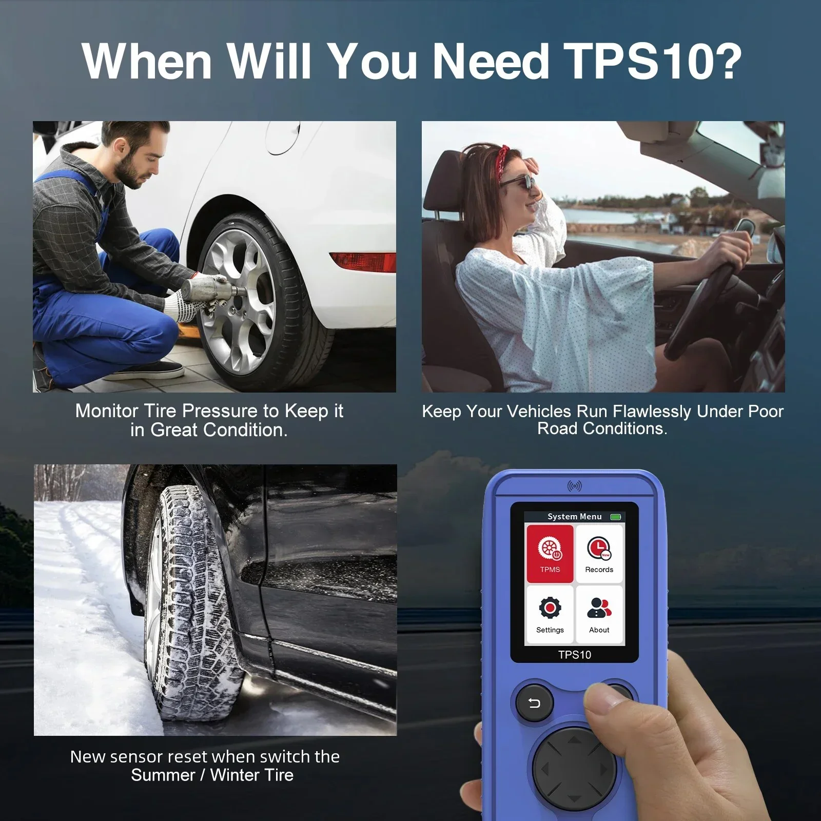 Auto Tire Pressure Monitoring System Relearn Tool, TPS10 Car TPMS Reset Tool for Ford Jeep Mitsubishi GMC Ford Buick Cadillac