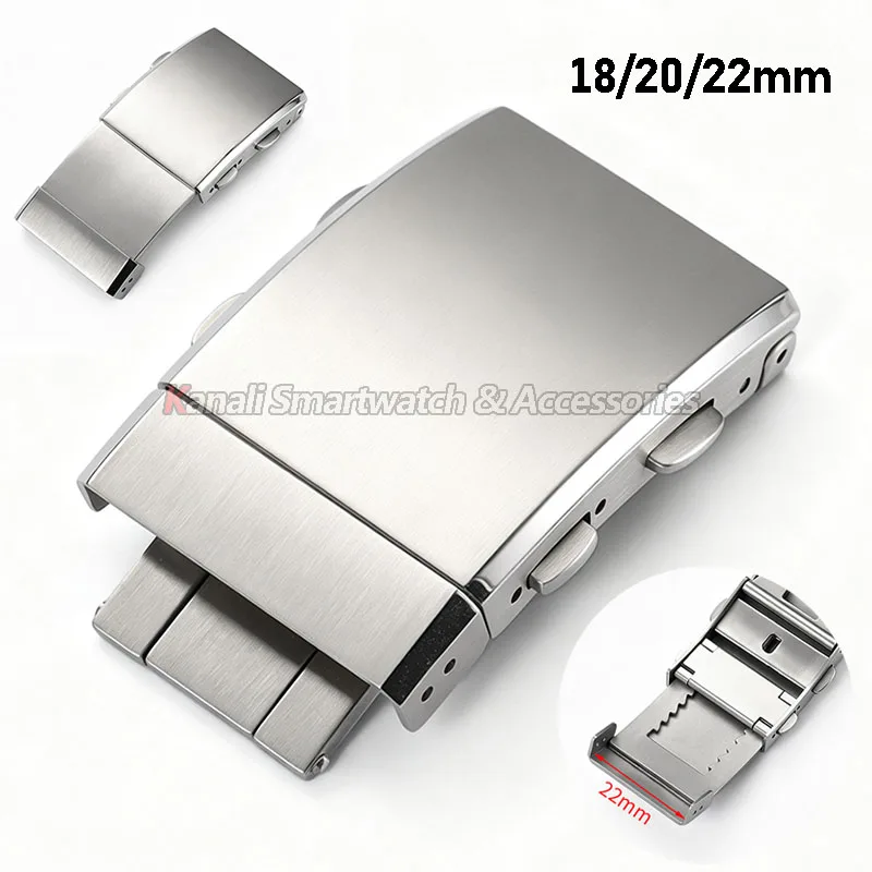 14/16/18/20/22mm Watch Buckle Solid 316L Stainless Steel Brushed Folding Safety Clasp Double Push Extendable Adjustable Buckle