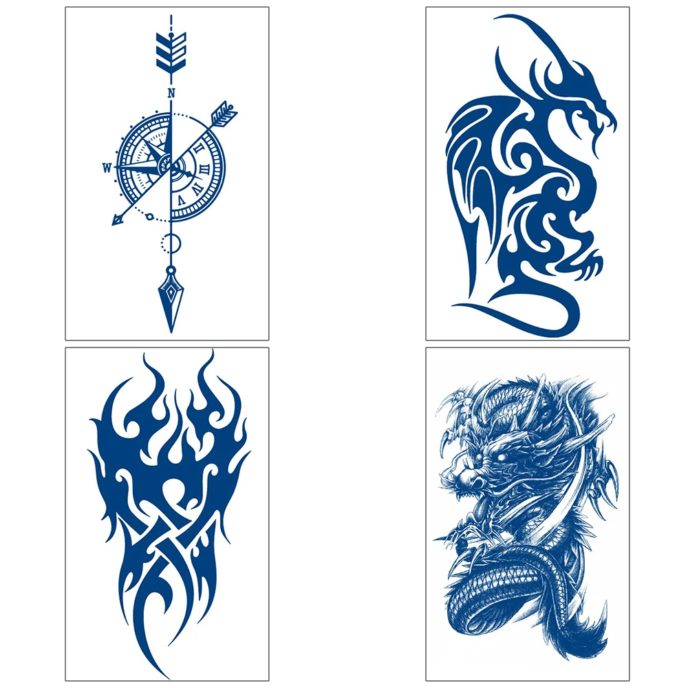 Long Lasting Waterproof Juice Temporary Fake Tattoo Sticker,Blue Totem Dragon Compass for Woman Man Cool Beauty Fashion Body Art