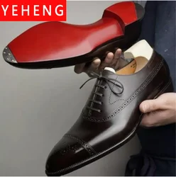 Men's Formal  Shoes Red Sole Fashion Business Casual Party Banquet Daily Retro Carved Lace-up Brogue Dress Wedding Shoes Size 48