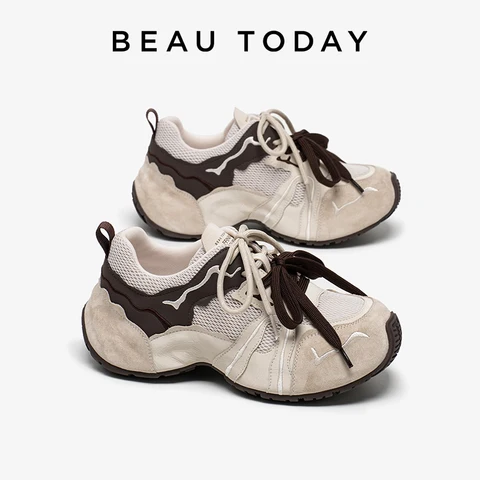 Кроссовки BEAUTODAY Chunky для женщин, замшевые, с двойными шнурками, разноцветные, на шнуровке, ручной работы, 29655