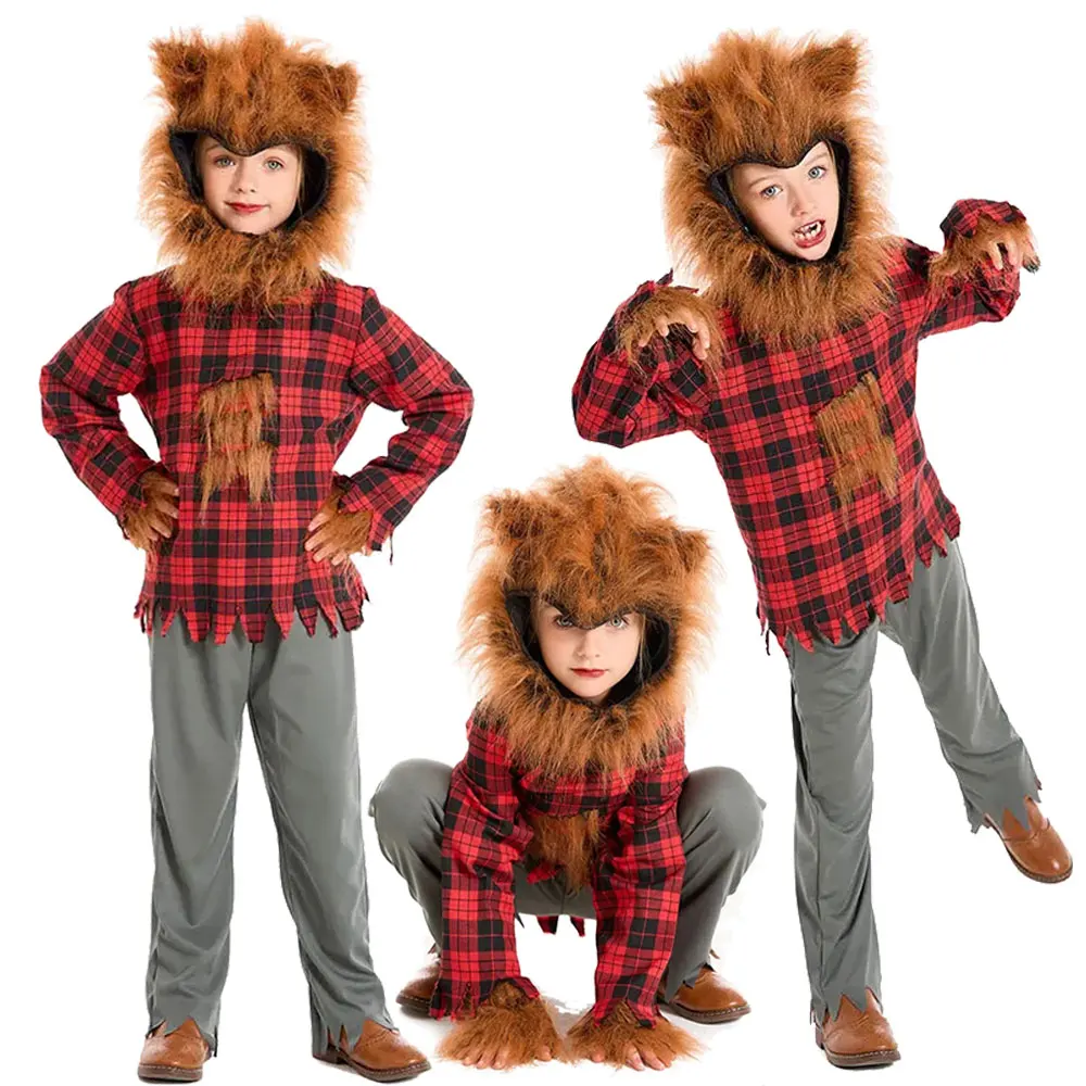 Одежда для косплея на Хэллоуин, маленькая красная верховая езда, большой серый волк, детский костюм оборотня для мальчиков и девочек, костюм животного, костюм Голодного жестокого волка Одежда для косплея на Хэллоуин, маленькая красная верховая езда, большой серый волк, детский костюм оборотня для мальчиков и девочек, костюм животного, костюм Голодного жестокого волка
