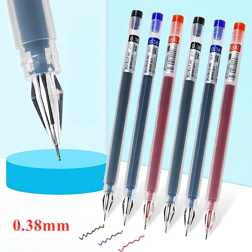 6/12 pcs Diamond Tip Gel Pens Set 0.38mm Black Blue Red Large-Capacity Ink Smooth Writing for Exams Office School Stationery