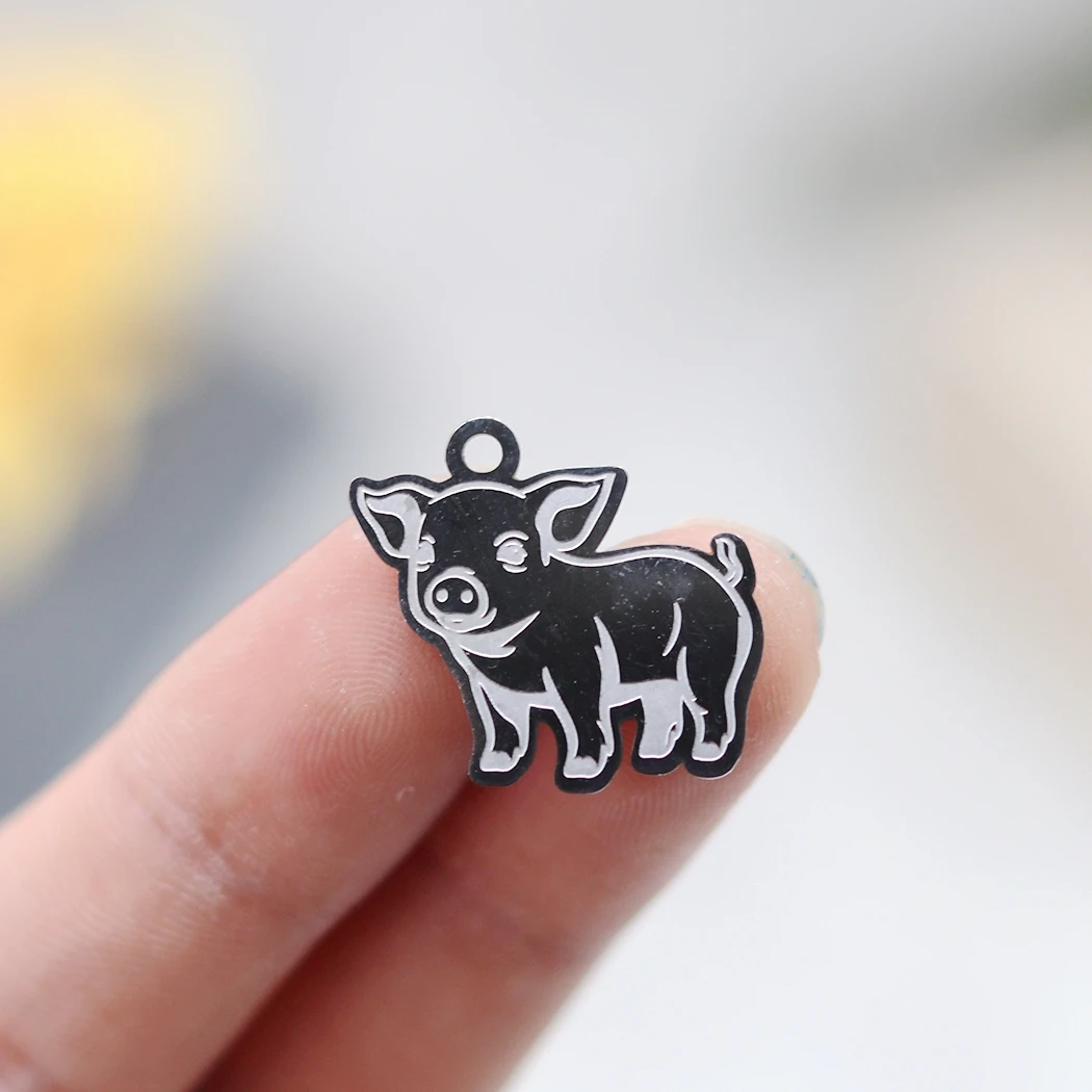 2pcs Stainless Steel Piggy Charms Fit Kids Gifts Necklace Keychain Jewelry Making Cute Pig Animal Pendant Metal diy Accessories