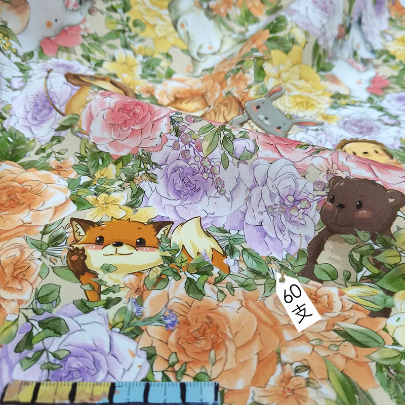 

High-count and high-density rayon sateen children's parent-child fabric cotton fabric digital printing cartoon cute fabric