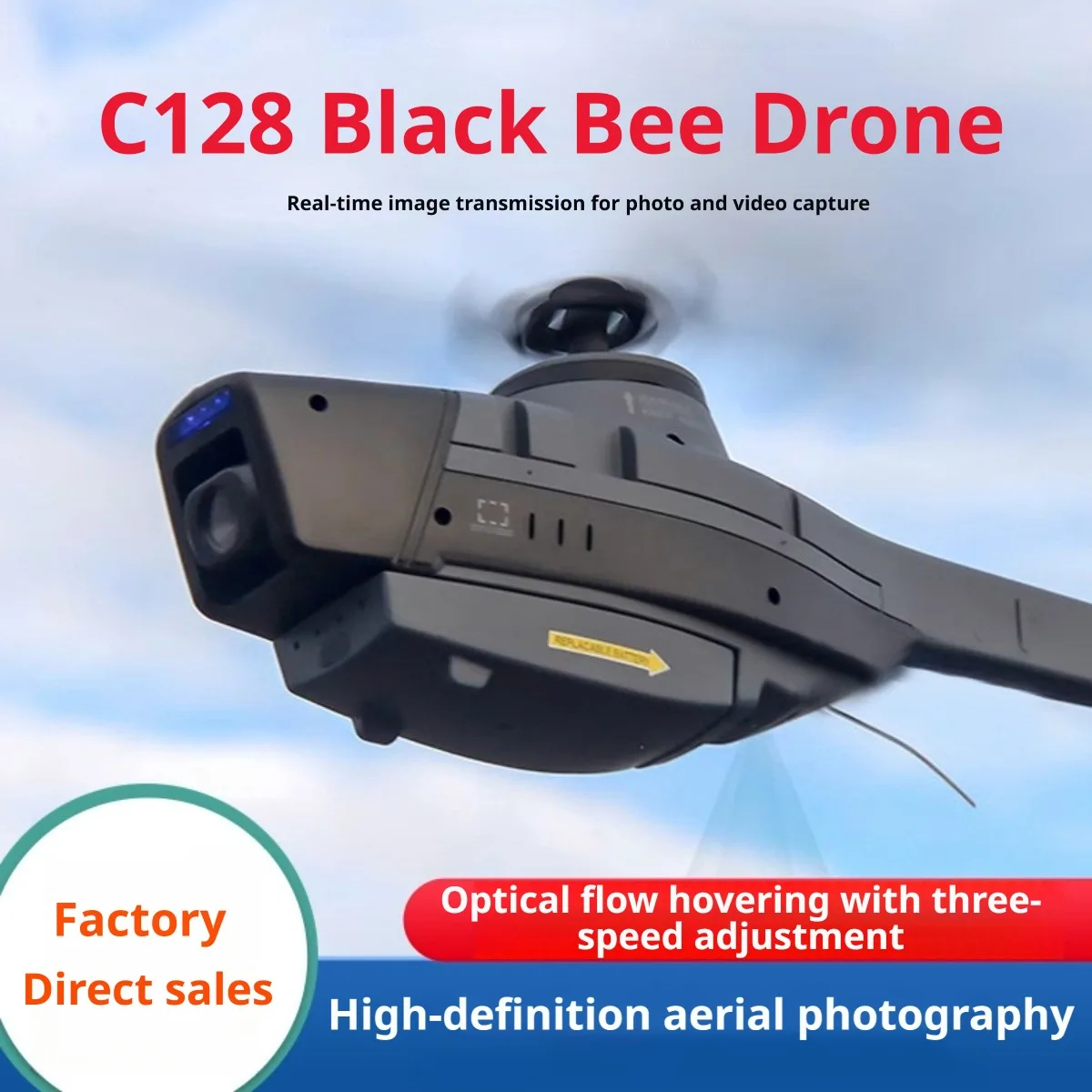 C128 Remote Control Helicopter mini Black Bee Model, Realistic, with Aerial Photography, Children's Toy Remote Control Airplane