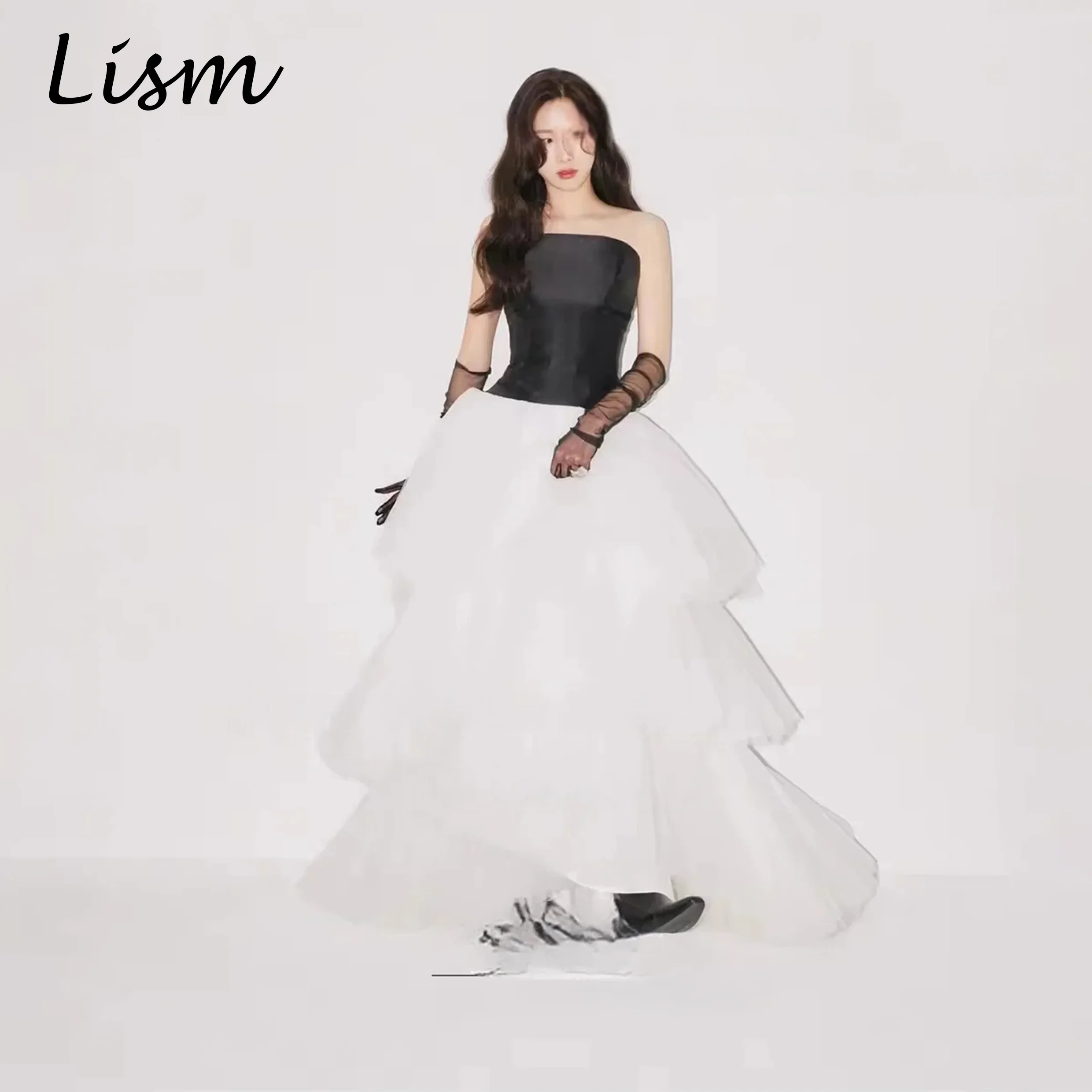 Lism Color Blocking Korean Wedding Dresses Strapless A Line Evening Party Dresses Customized Photo Shoot Bridal Gown Customized
