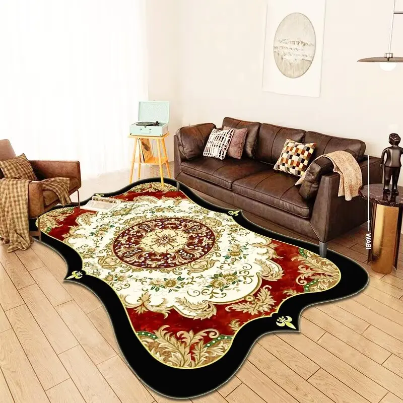 European Style Carpets for Living Room Irregular Luxury Carpet Flower Decoration Soft Floor Mat Bedroom Bedside Rug Anti Slip