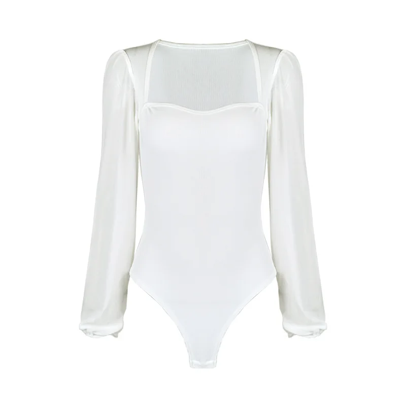 

Sexy Patchwork Mesh Lantern Sleeve Bodysuits Lace Bodysuit Playsuit Womens Mujer Nightclub Overalls Jumpsuit Women